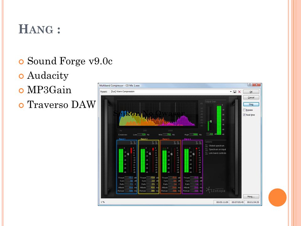 Hang : Sound Forge v9.0c Audacity MP3Gain Traverso DAW