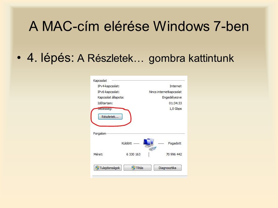 A MAC-cím elérése Windows 7-ben