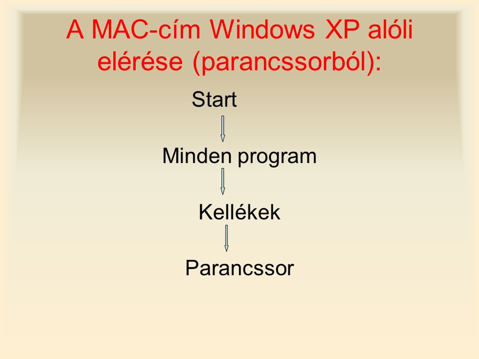 A MAC-cím Windows XP alóli elérése (parancssorból):