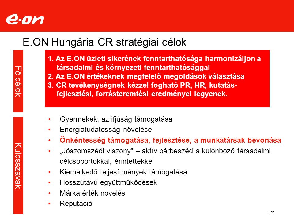 E.ON Hungária CR stratégiai célok
