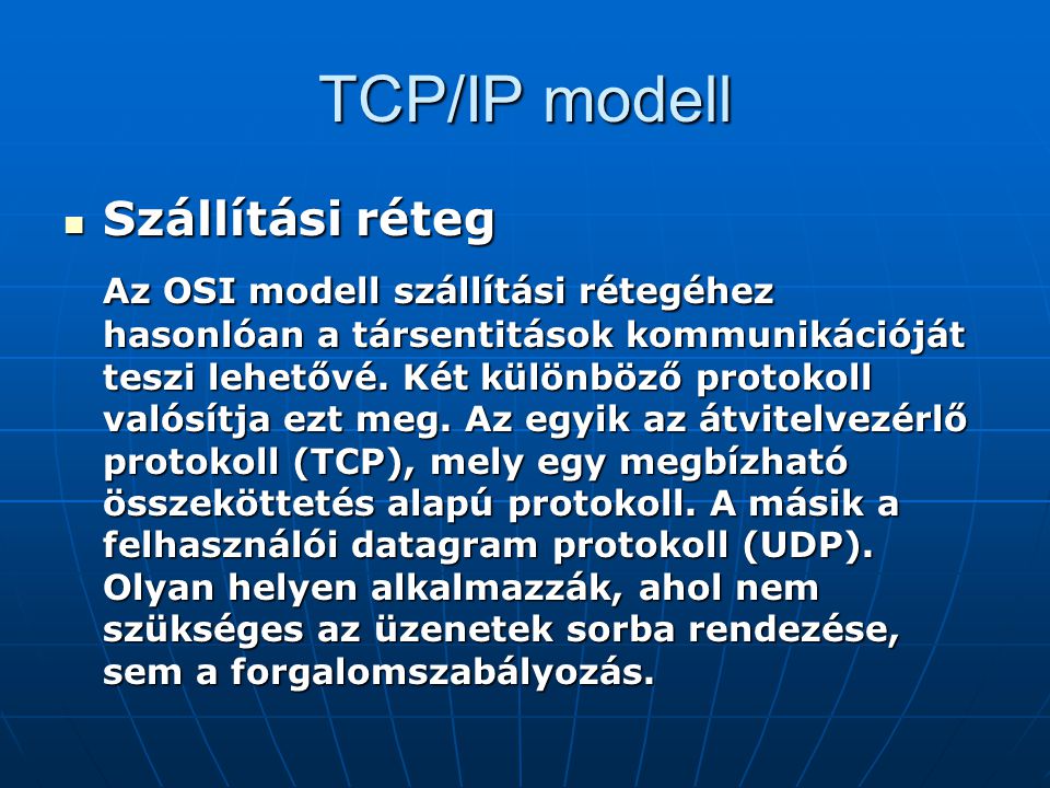 TCP/IP modell Szállítási réteg
