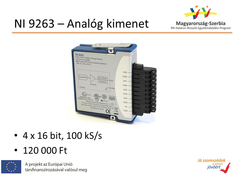 NI 9263 – Analóg kimenet 4 x 16 bit, 100 kS/s Ft