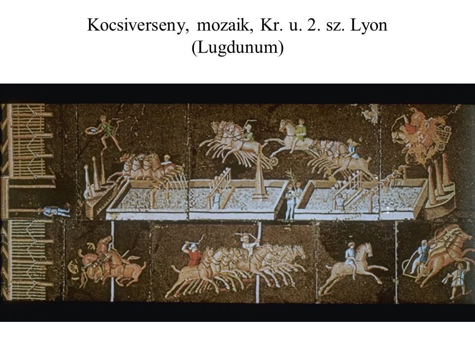 Kocsiverseny, mozaik, Kr. u. 2. sz. Lyon (Lugdunum)