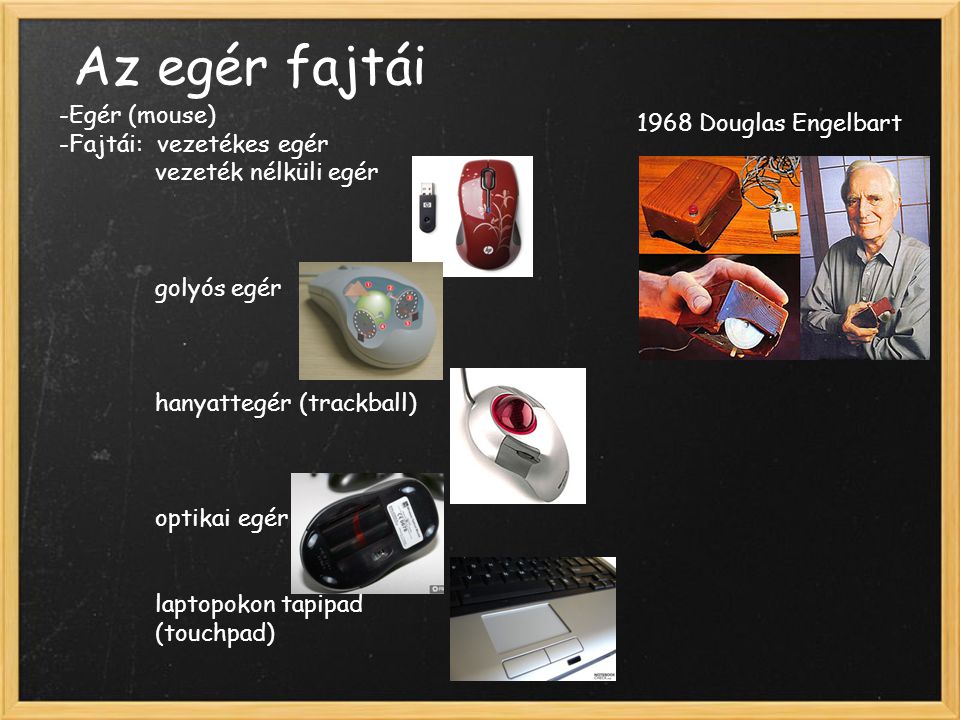 Az egér fajtái Egér (mouse) 1968 Douglas Engelbart