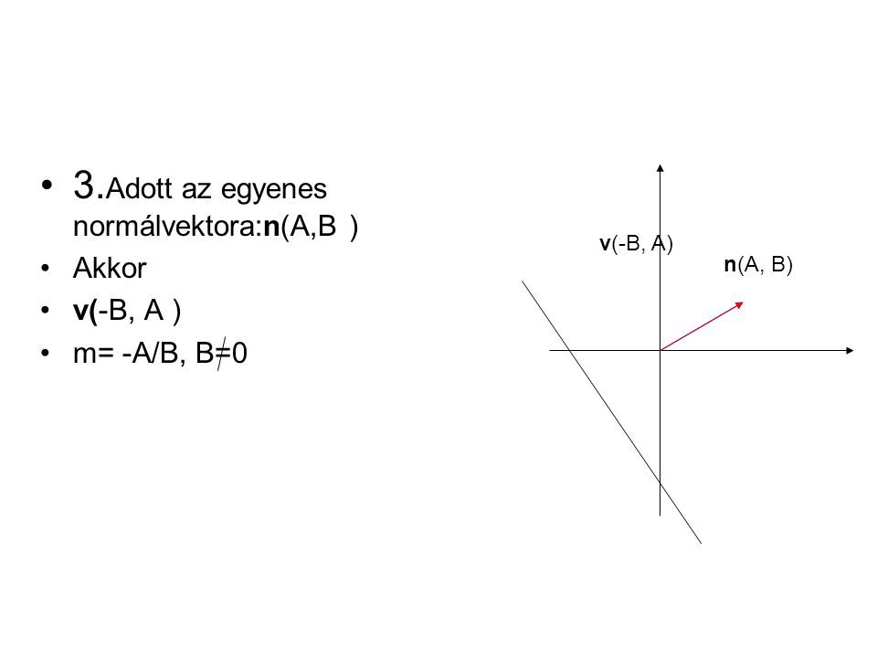 3.Adott az egyenes normálvektora:n(A,B )
