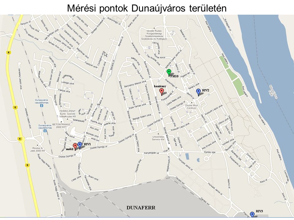 Mérési pontok Dunaújváros területén