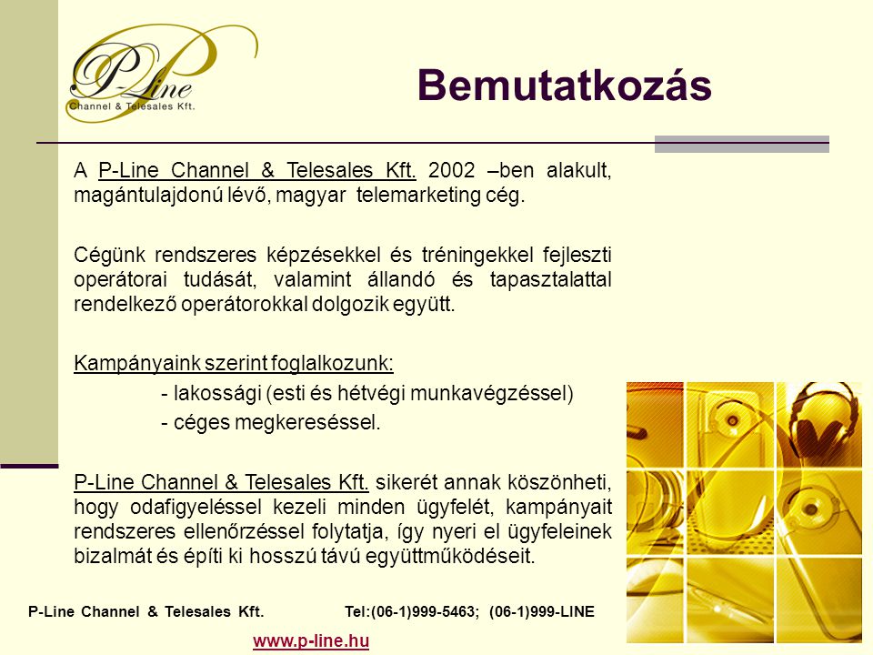 P-Line Channel & Telesales Kft. Tel:(06-1) ; (06-1)999-LINE