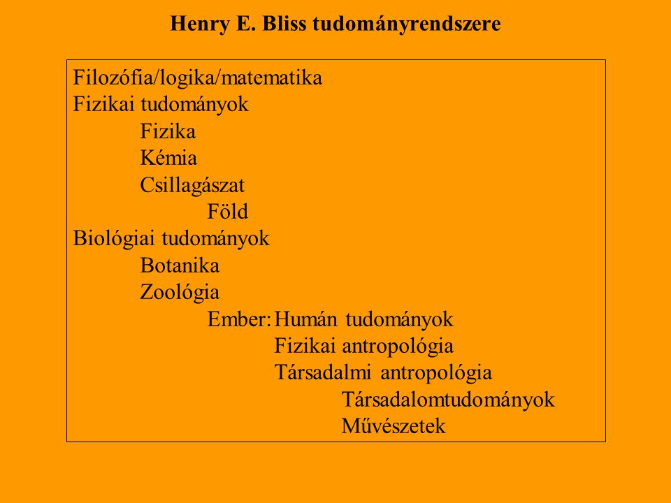 Henry E. Bliss tudományrendszere