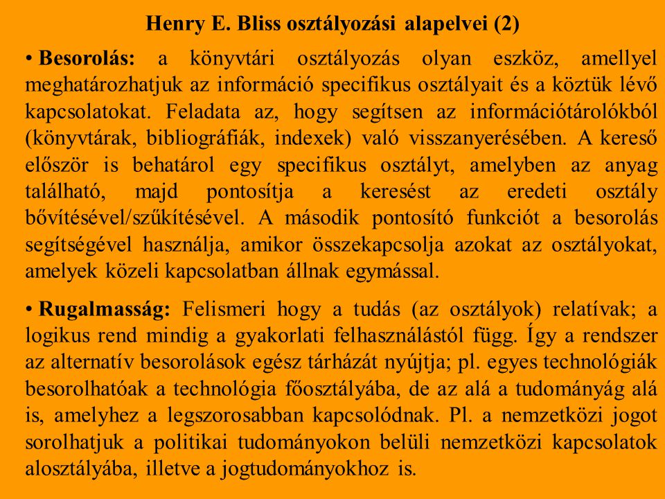 Henry E. Bliss osztályozási alapelvei (2)