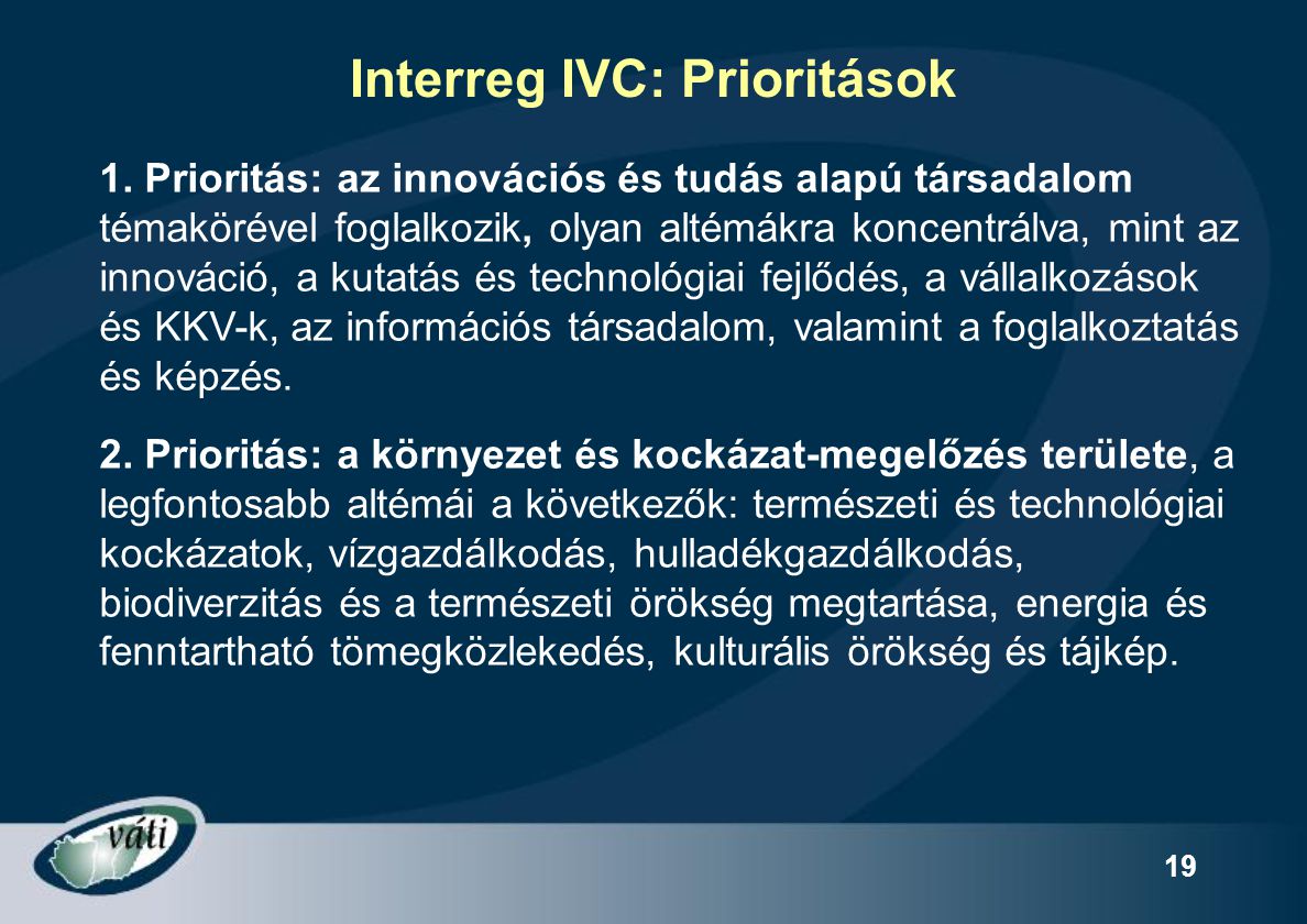 Interreg IVC: Prioritások