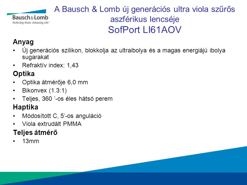 A Bausch & Lomb új generációs ultra viola szűrős aszférikus lencséje SofPort LI61AOV