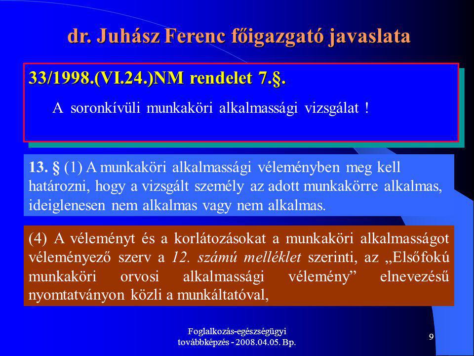 dr. Juhász Ferenc főigazgató javaslata