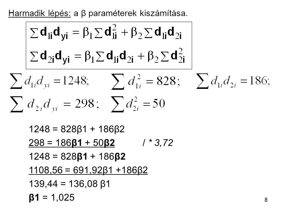 Harmadik lépés: a β paraméterek kiszámítása.