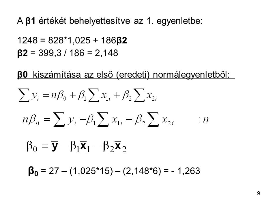 A β1 értékét behelyettesítve az 1. egyenletbe: