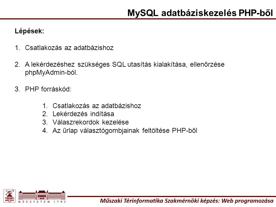 MySQL adatbáziskezelés PHP-ből