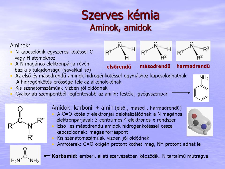 Szerves kémia Aminok, amidok