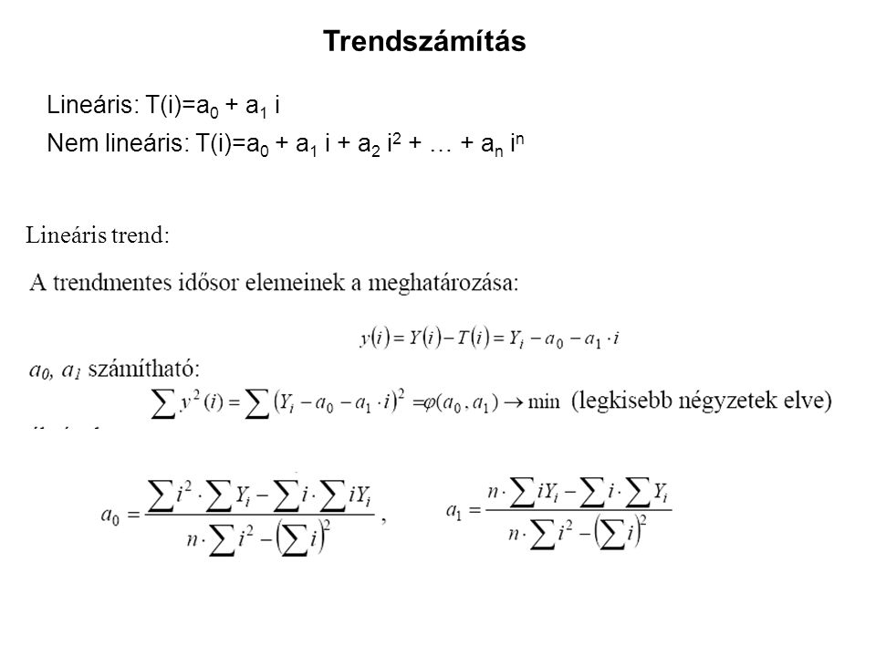 Trendszámítás Lineáris: T(i)=a0 + a1 i