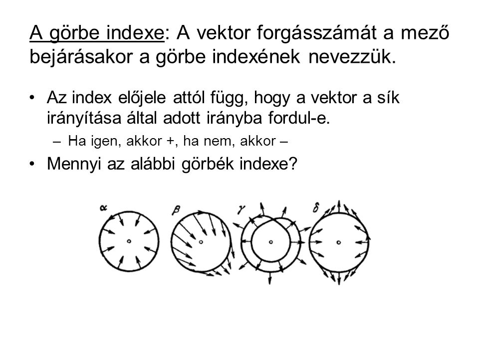 A görbe indexe: A vektor forgásszámát a mező bejárásakor a görbe indexének nevezzük.