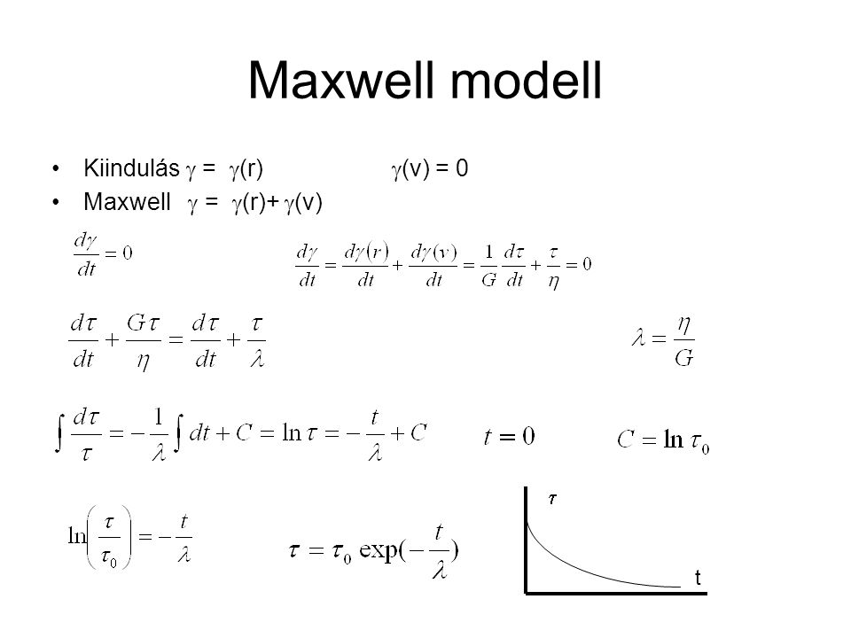 Maxwell modell Kiindulás  = (r) (v) = 0 Maxwell  = (r)+ (v)  t