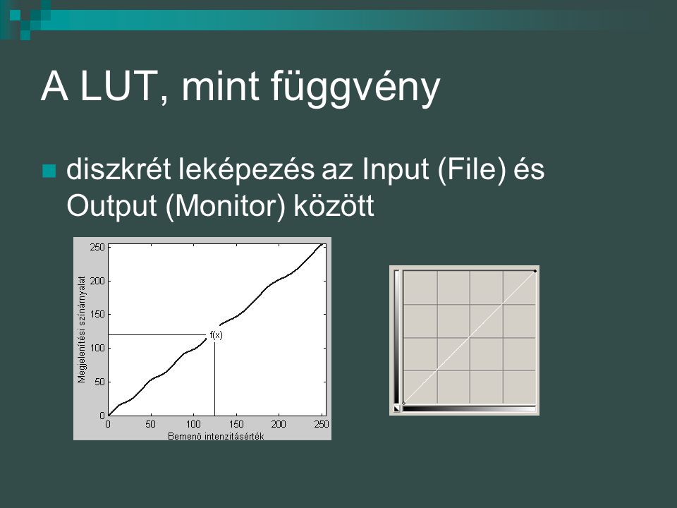 A LUT, mint függvény diszkrét leképezés az Input (File) és Output (Monitor) között