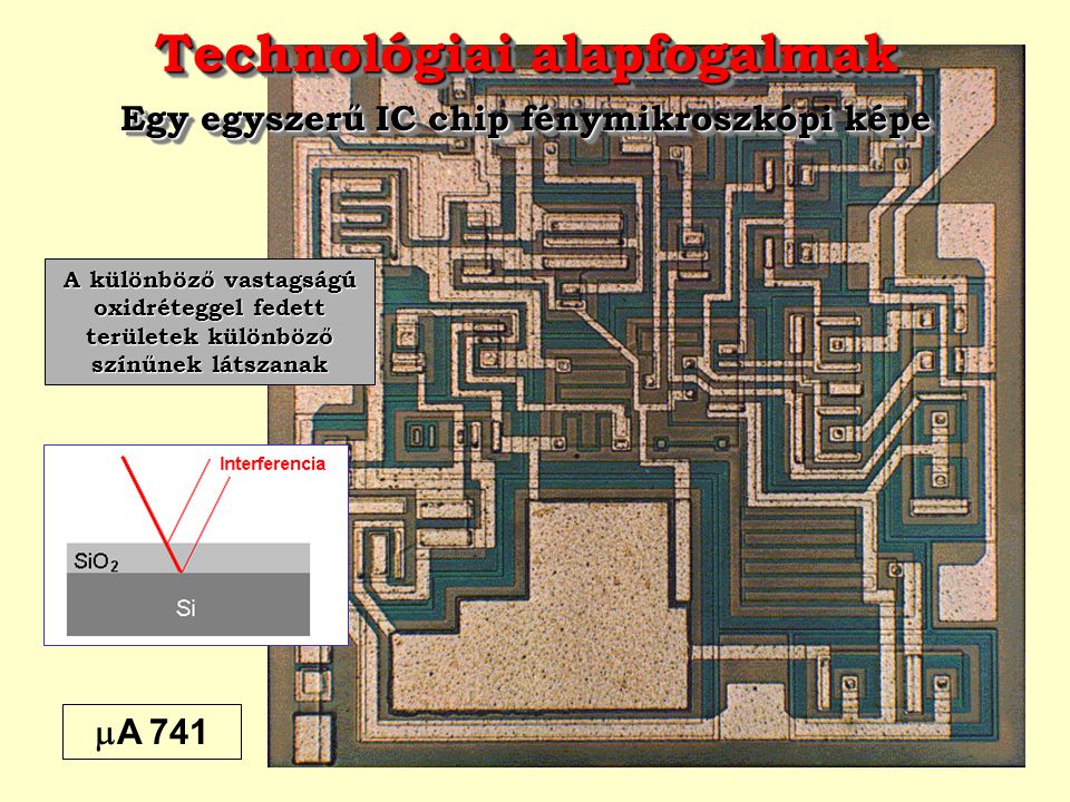 Technológiai alapfogalmak Egy egyszerű IC chip fénymikroszkópi képe