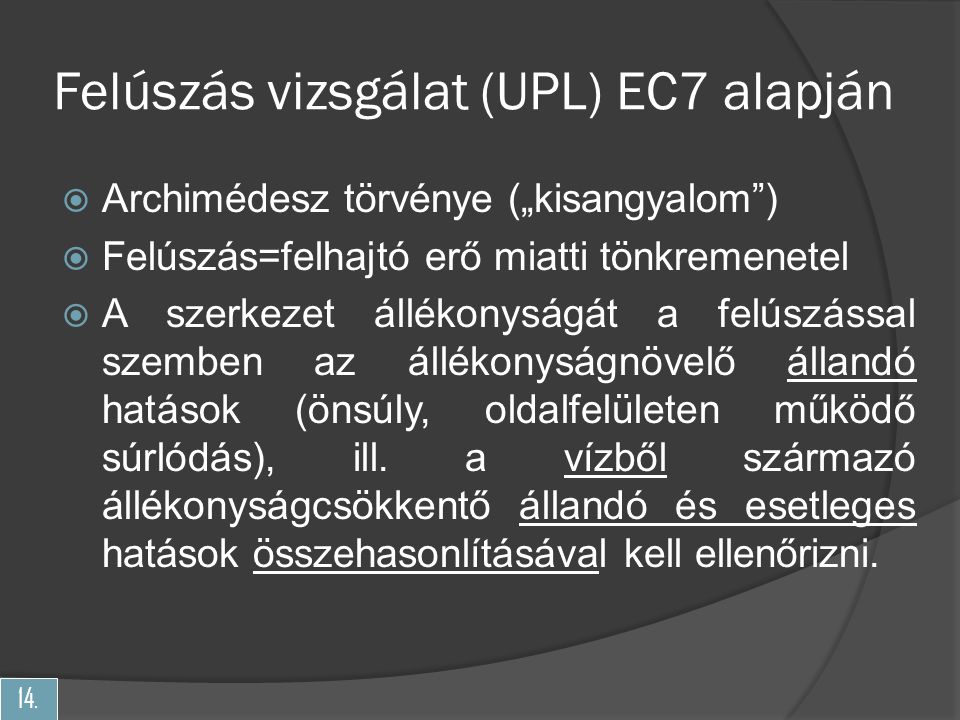 Felúszás vizsgálat (UPL) EC7 alapján
