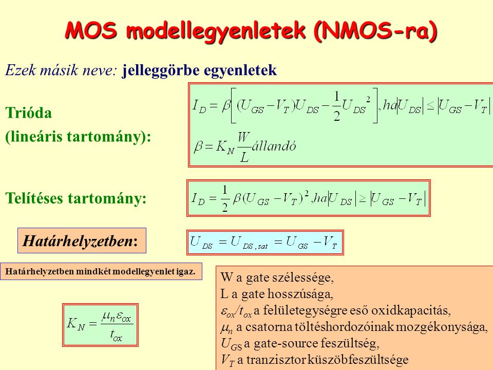 MOS modellegyenletek (NMOS-ra)