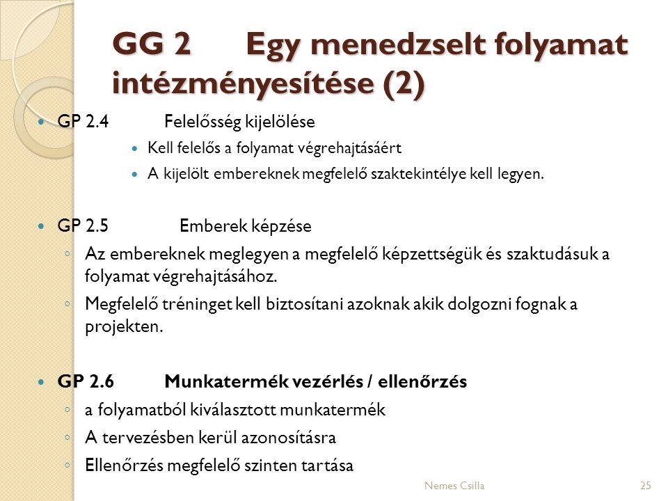 GG 2 Egy menedzselt folyamat intézményesítése (2)