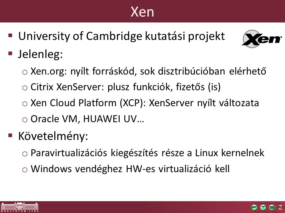 Xen University of Cambridge kutatási projekt Jelenleg: Követelmény: