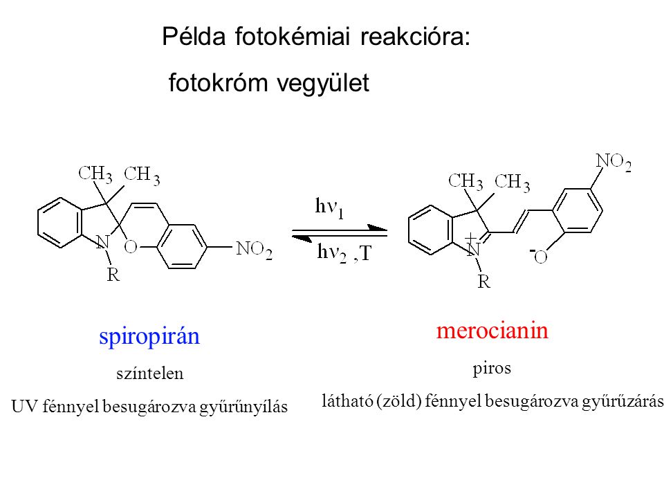 Példa fotokémiai reakcióra: fotokróm vegyület