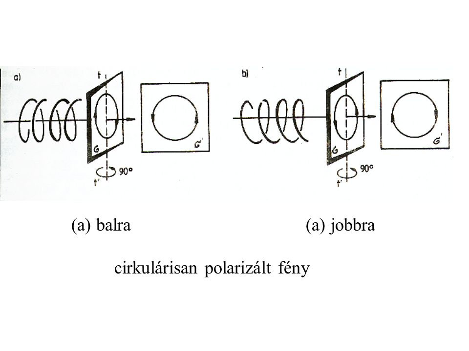 (a) balra (a) jobbra cirkulárisan polarizált fény