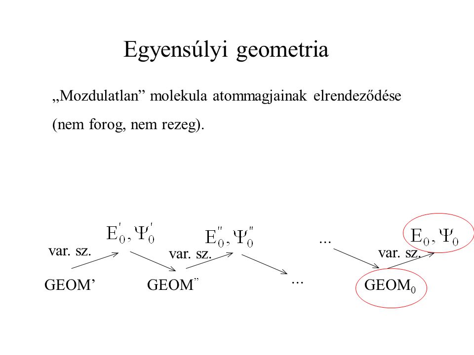 Egyensúlyi geometria „Mozdulatlan molekula atommagjainak elrendeződése. (nem forog, nem rezeg). ···
