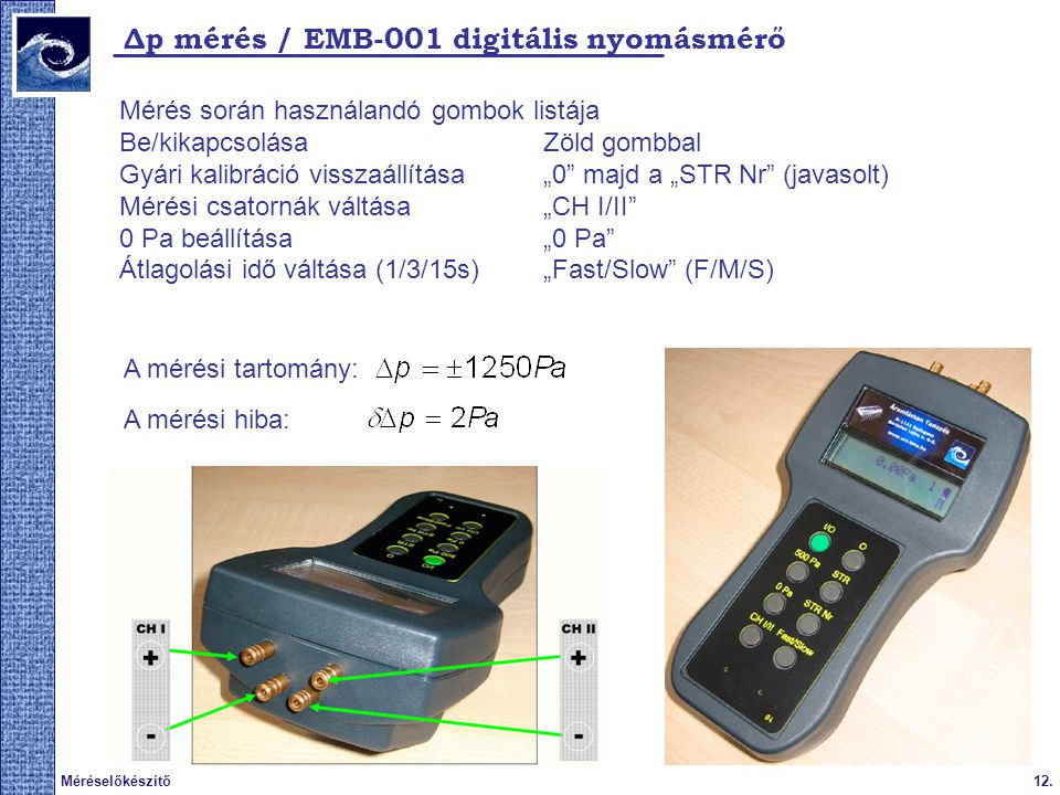 Δp mérés / EMB-001 digitális nyomásmérő