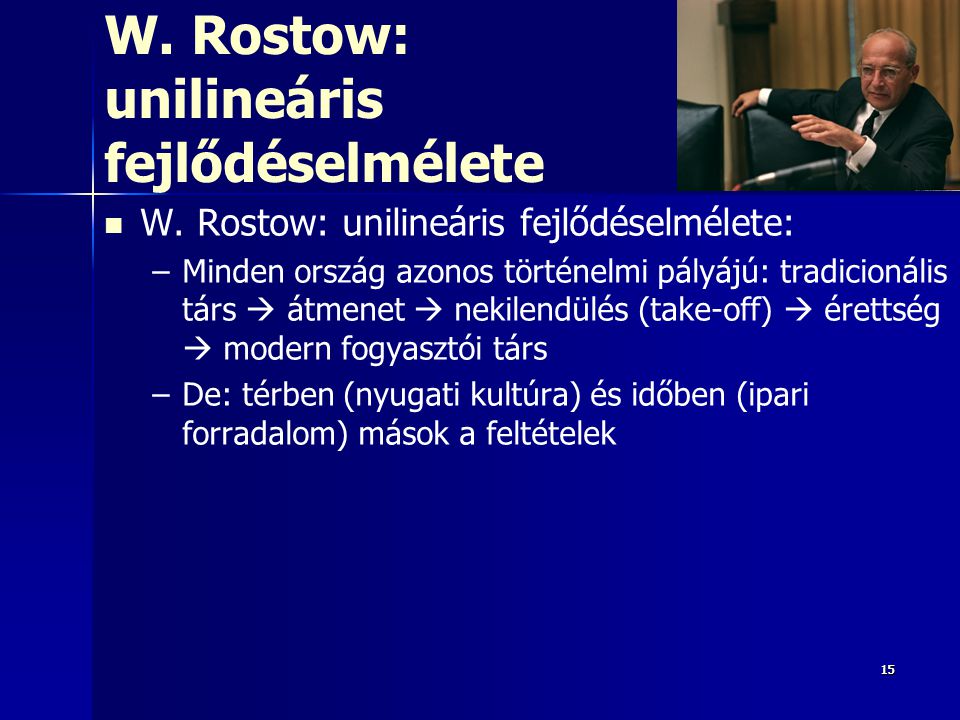 W. Rostow: unilineáris fejlődéselmélete