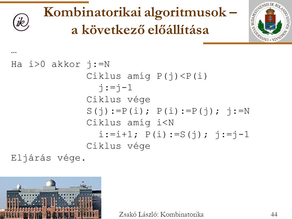 Kombinatorikai algoritmusok – a következő előállítása