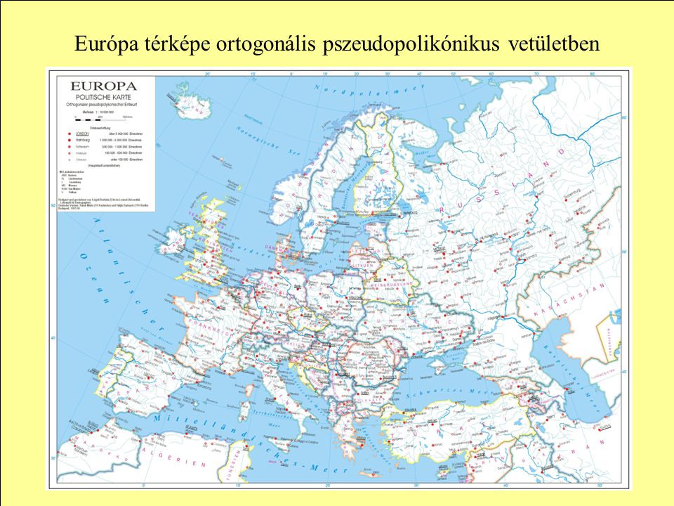 Európa térképe ortogonális pszeudopolikónikus vetületben