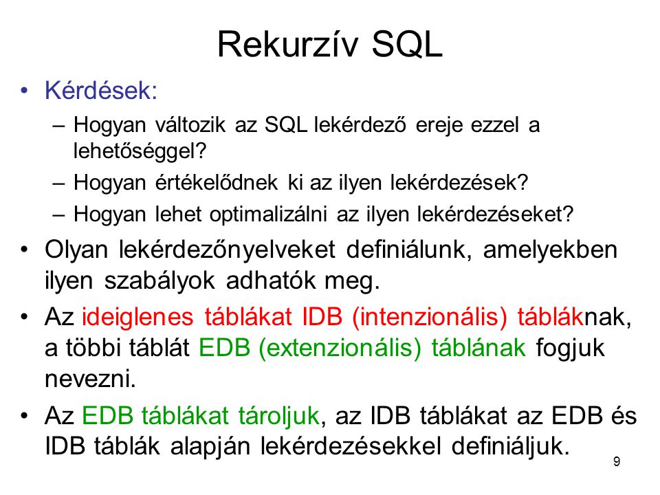 Rekurzív SQL Kérdések: