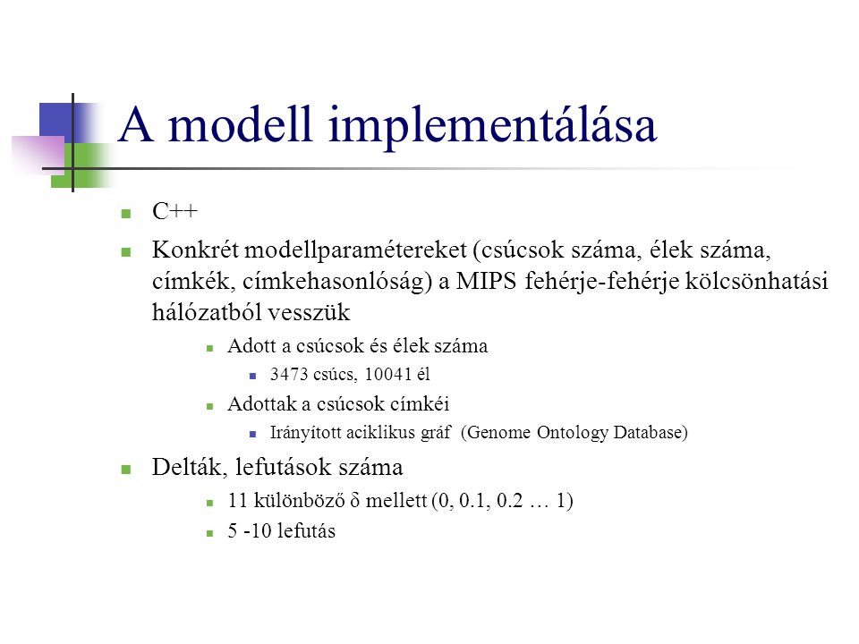 A modell implementálása