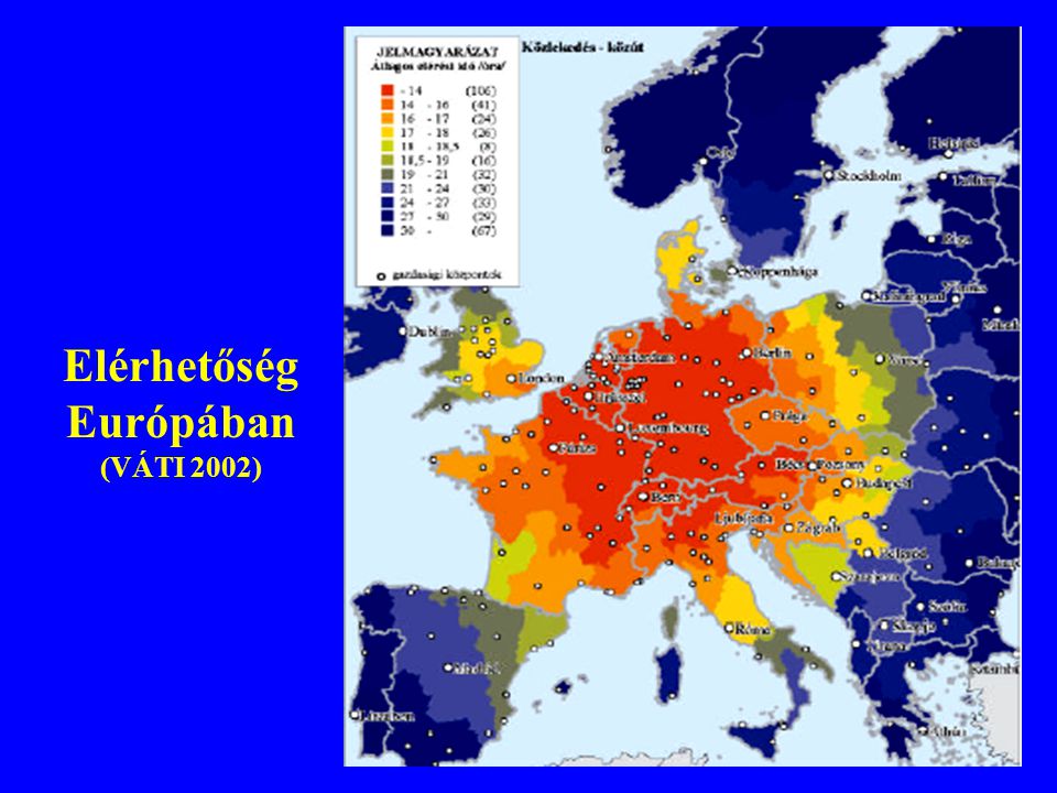 Elérhetőség Európában (VÁTI 2002)