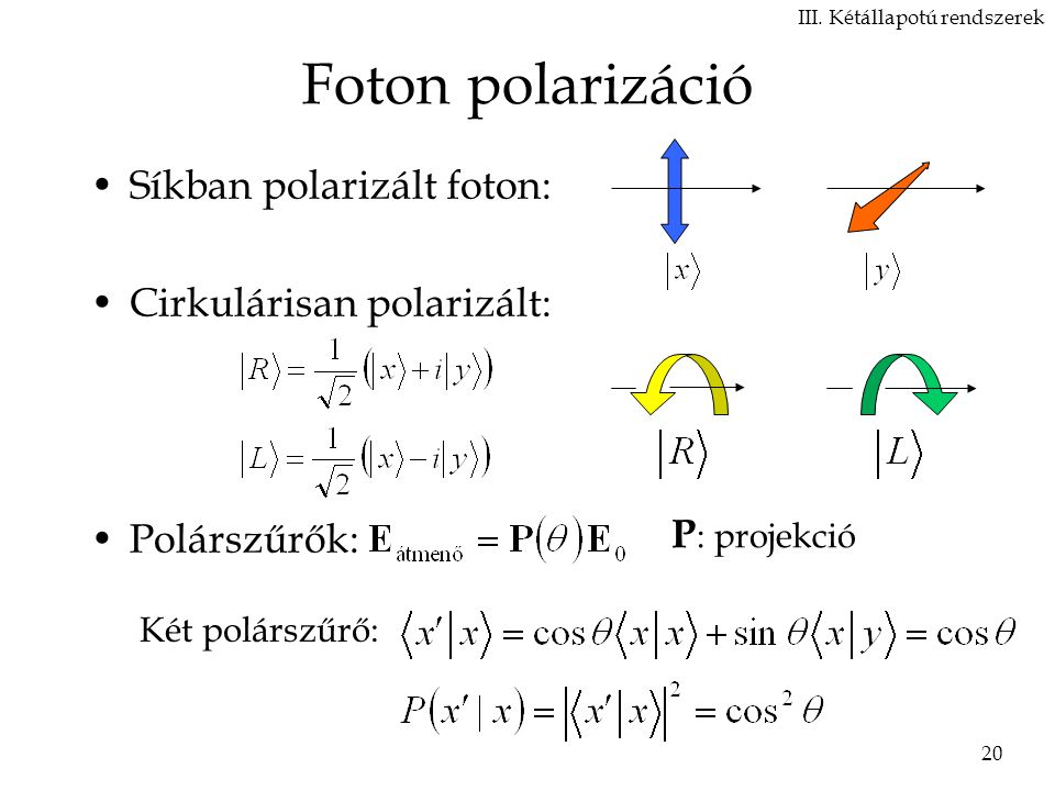 Foton polarizáció Síkban polarizált foton: Cirkulárisan polarizált: