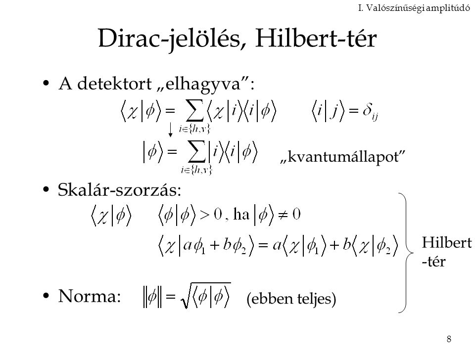Dirac-jelölés, Hilbert-tér