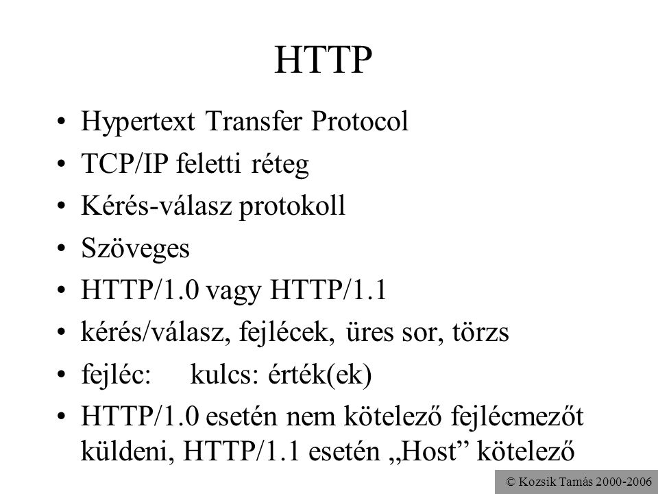 HTTP Hypertext Transfer Protocol TCP/IP feletti réteg