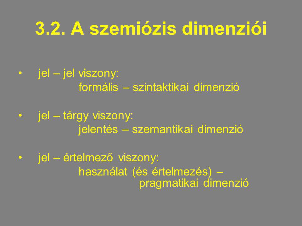 3.2. A szemiózis dimenziói jel – jel viszony: