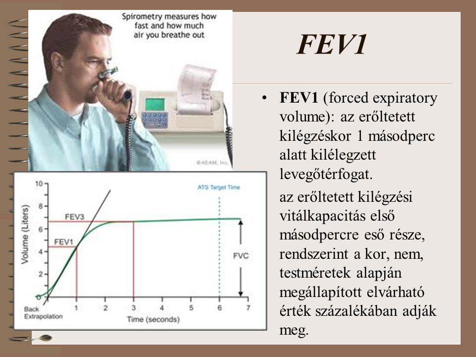 FEV1 FEV1 (forced expiratory volume): az erőltetett kilégzéskor 1 másodperc alatt kilélegzett levegőtérfogat.
