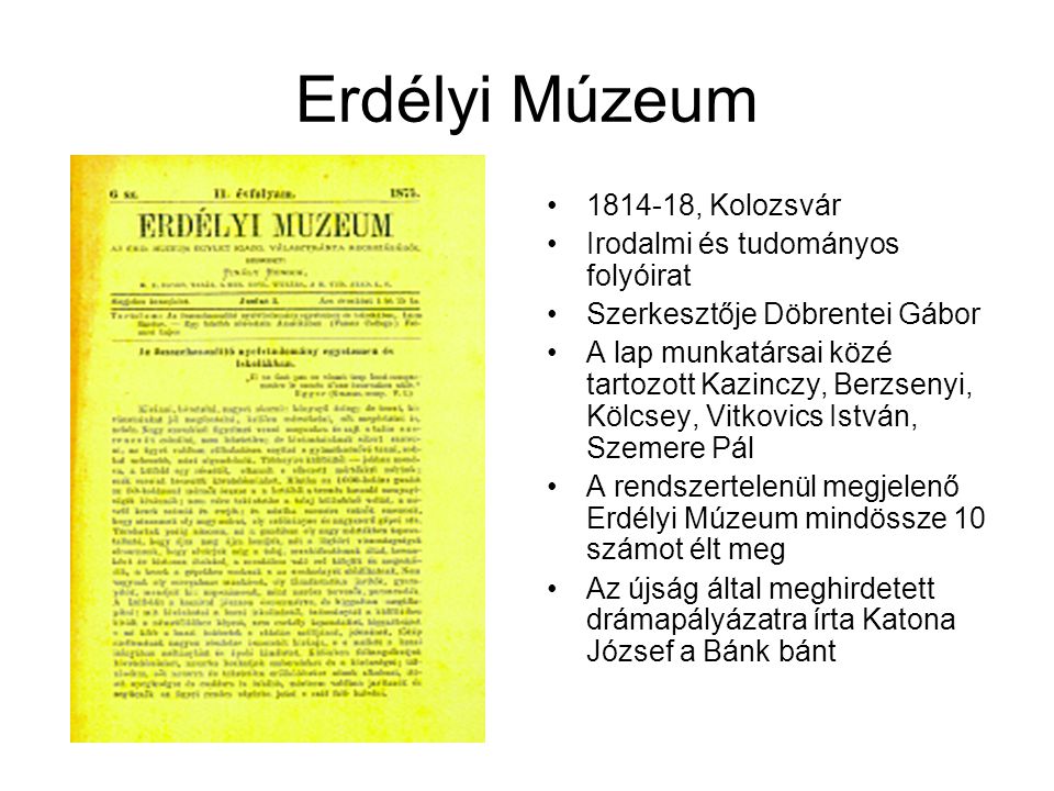 Erdélyi Múzeum , Kolozsvár Irodalmi és tudományos folyóirat