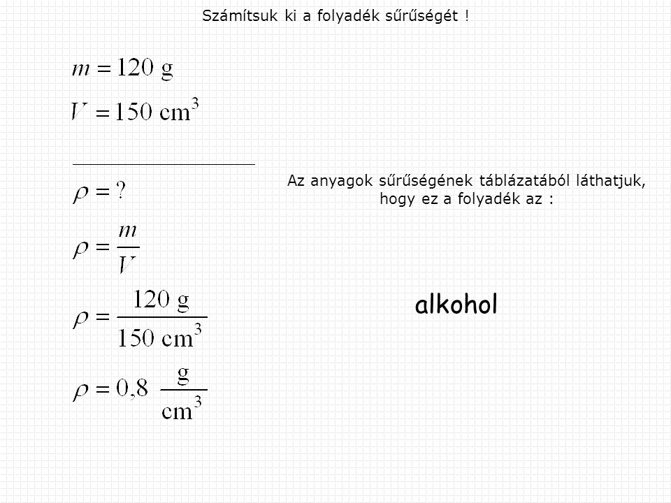 alkohol Számítsuk ki a folyadék sűrűségét !