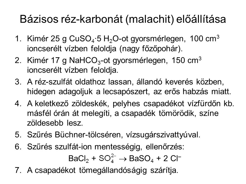 Bázisos réz-karbonát (malachit) előállítása