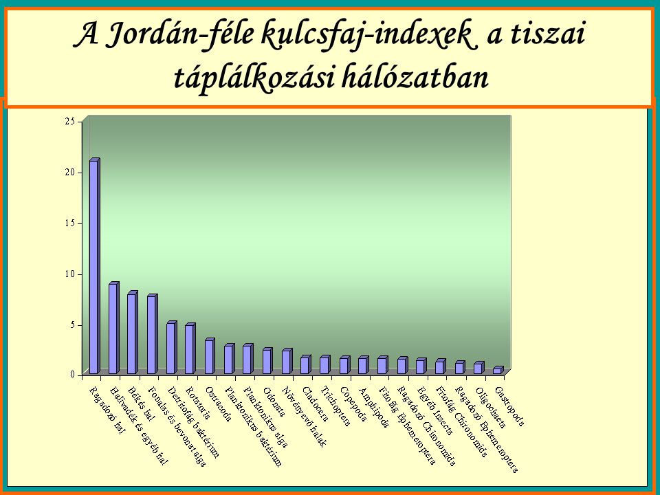 A Jordán-féle kulcsfaj-indexek a tiszai táplálkozási hálózatban