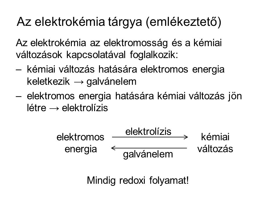 Az elektrokémia tárgya (emlékeztető)