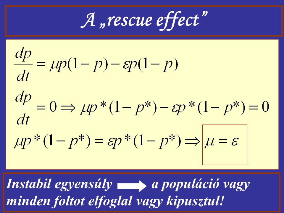 A „rescue effect Instabil egyensúly a populáció vagy minden foltot elfoglal vagy kipusztul!